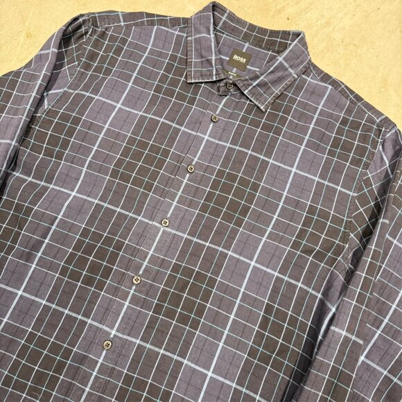Hugo Boss Slim Fit Dress Shirt Check Blue Long Sleeve Cotton 17 1/2 XL - Picture 3 of 13